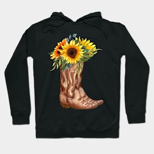 Rustic Sunflower Western Country Cowboy Boots Hoodie